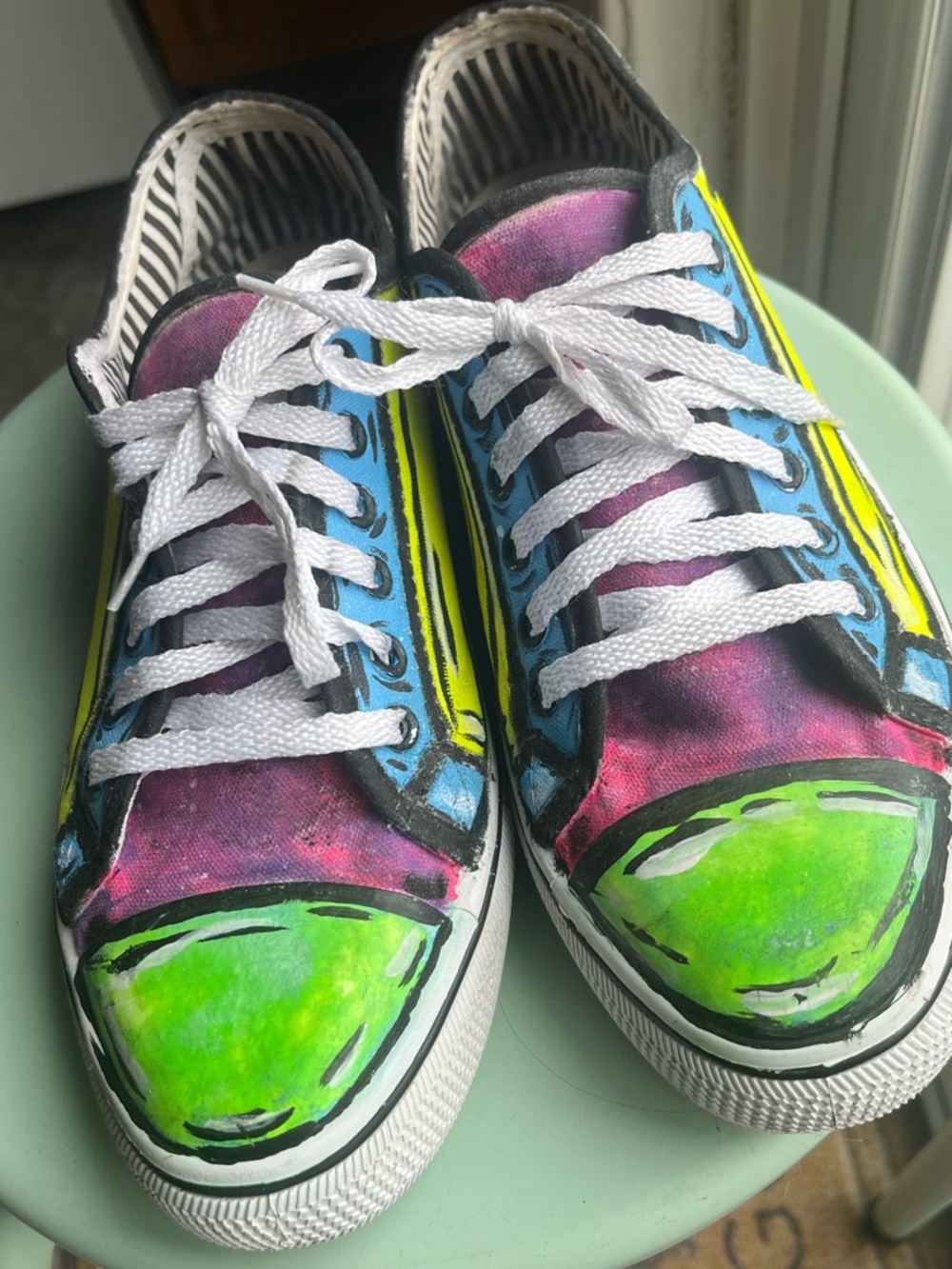 Custom-painted canvas Size 10 women’s sneakers wearable art low tops